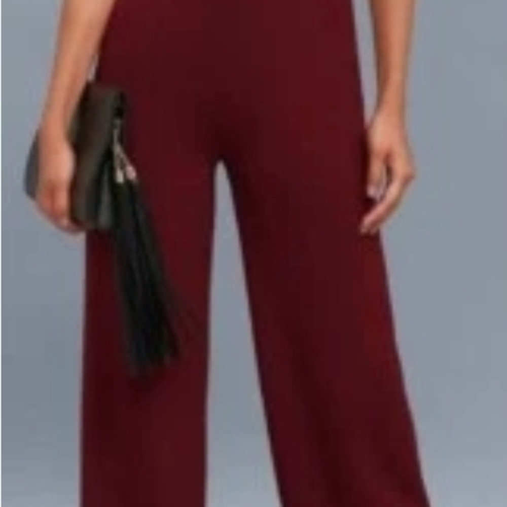 Lulu's Burgundy Wide Leg Jumpsuit